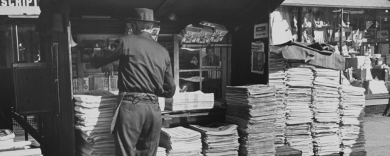 Black and white newsstand