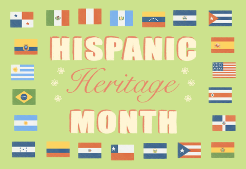 Words say Hispanic Heritage Month with 22 flags from Latin American and Spain