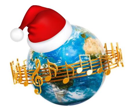 earth with music and santa hat