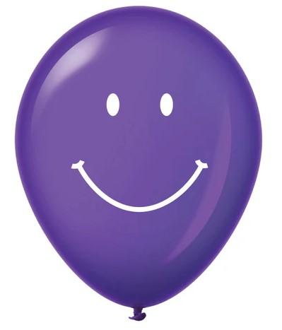 One purple balloon with a white smiley face.