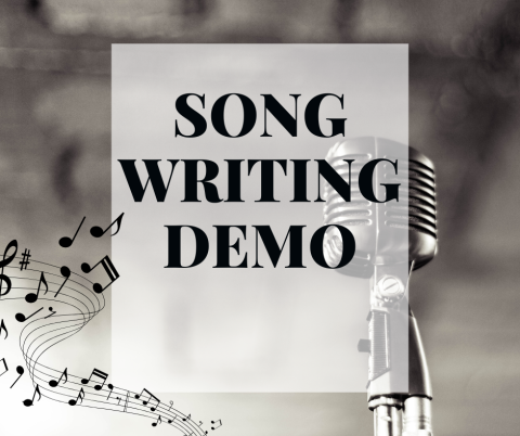 Image of a microphone and words "song writing demo"