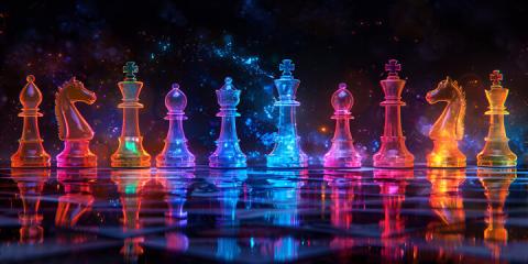 Colorful chess pieces.