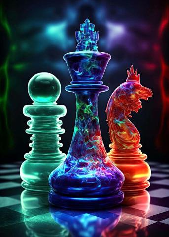 Colorful chess pieces.