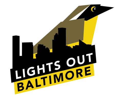 the Lights Out Baltimore Logo: a geometric Baltimore Oriole set behind the Baltimore Skyline silhouette.