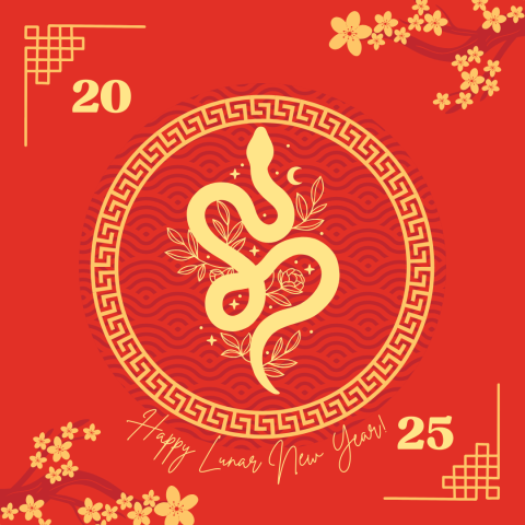 yellow snake on red background, with 2025 written in text