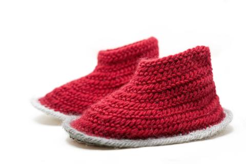 red nalbinding slippers