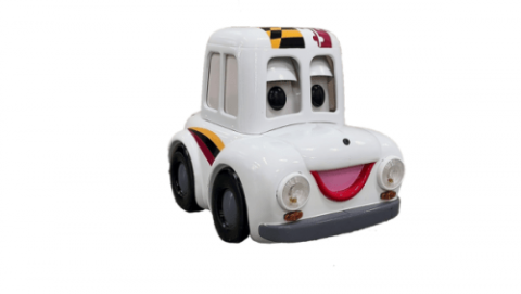 White robotic car with big eyes