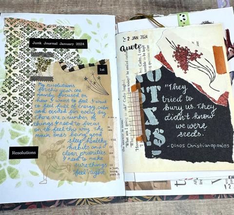 a collage inside a junk journal