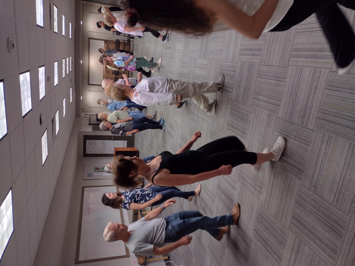 a group of people dancing in lines