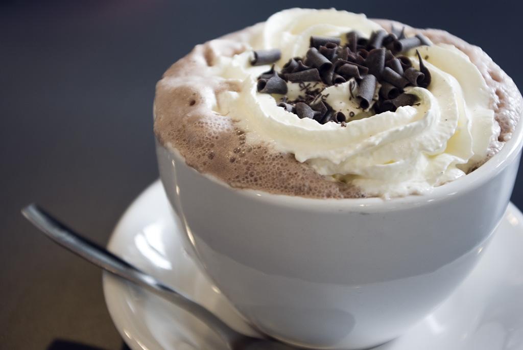 hot chocolate in mug with spoon