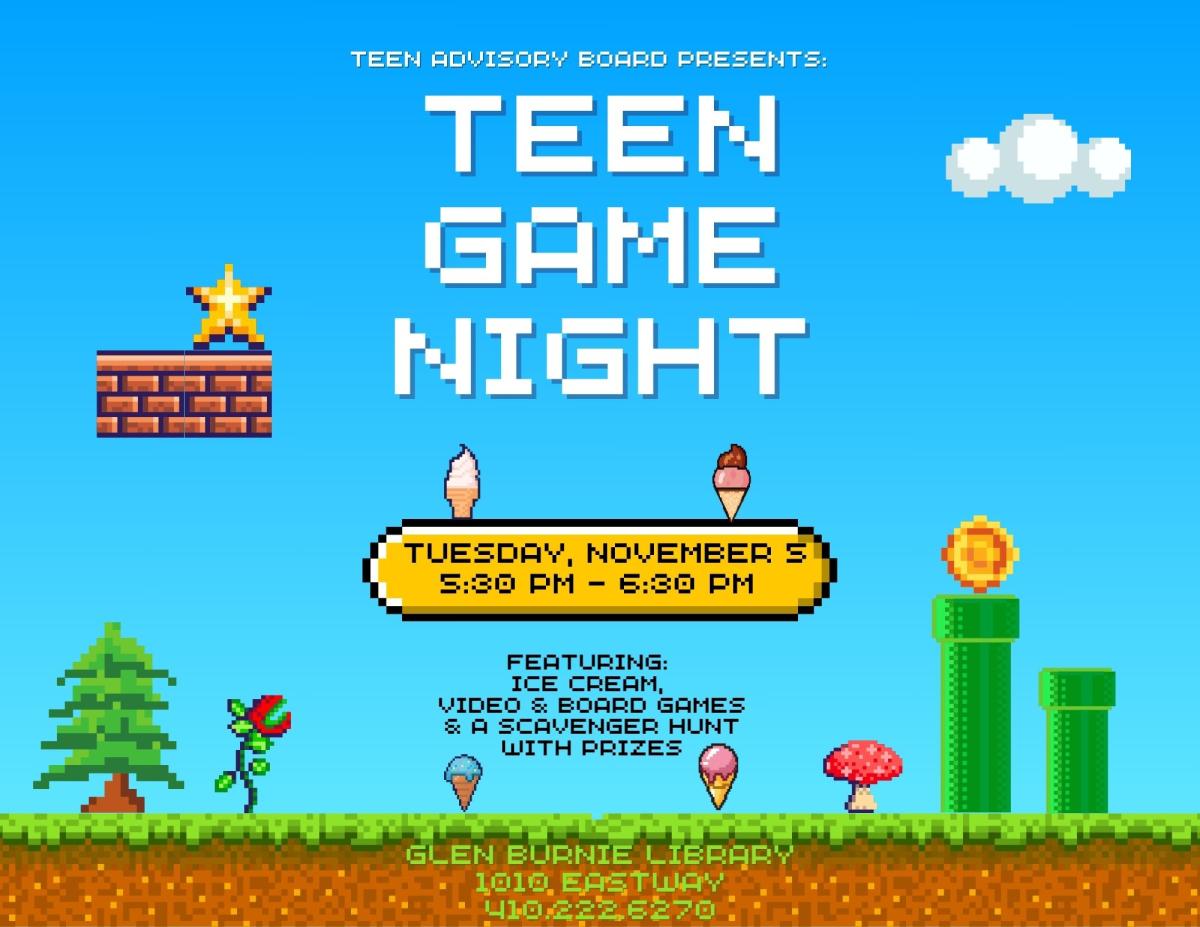 Teen game night flyer